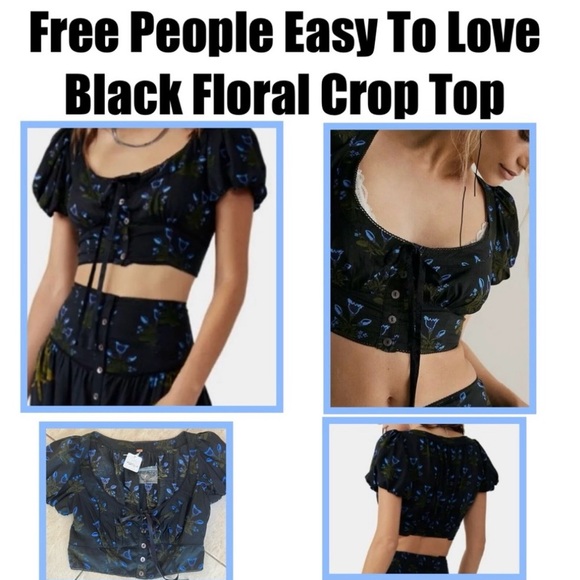 Free People Tops - Free People Easy To Love Black Floral Crop Top Button